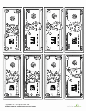 Money Coloring Page Worksheet
