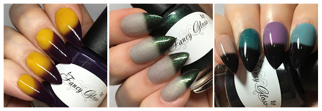 From L-R: A Pocketful of Pansies, Seraphinite, and Black Thermal Top Coat (images from Jackie, Fancy Gloss' owner & creator)