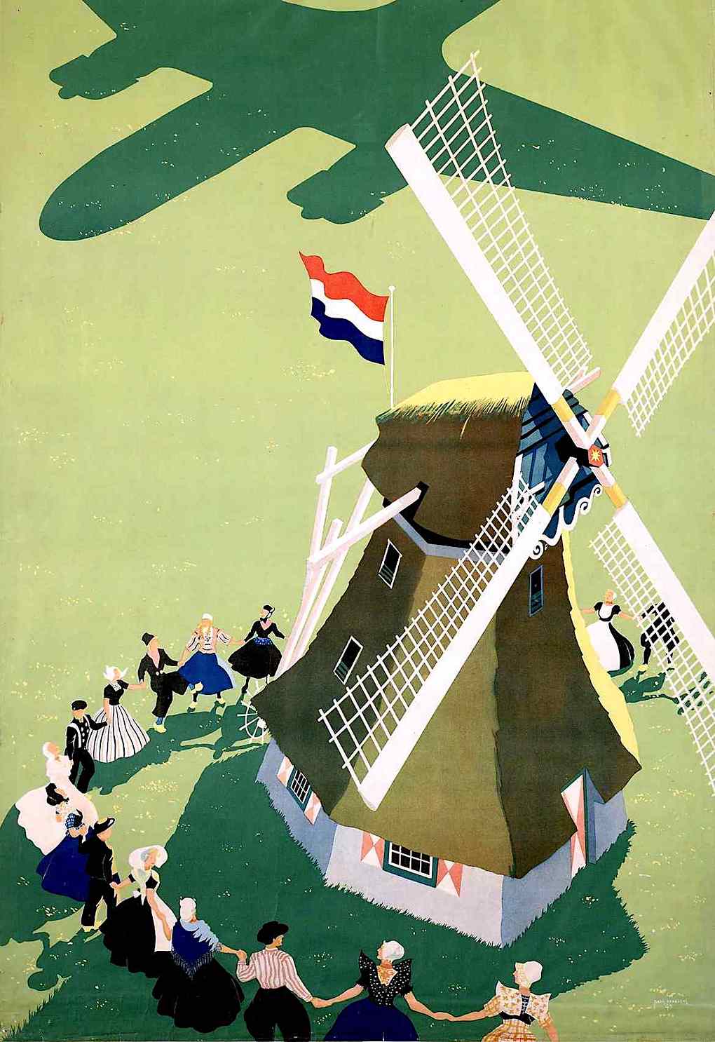 Canada liberates Netherlands, a poster with traditional folk dancers circling a windmill