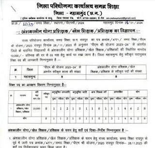 Chhattisgarh Vacancy छत्तीसगढ़ में अंशकालीन योगा प्रशिक्षक, खेल शिक्षक, प्रशिक्षक के रिक्त पदों में भर्ती के लिए ऑनलाइन करें आवेदन