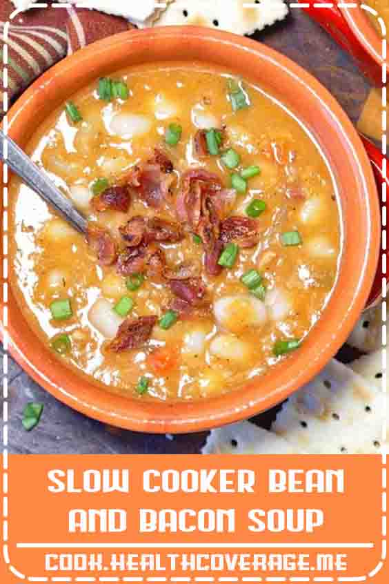 This slow cooker bean and bacon soup is so hearty and flavorful. Creamy soup with a smoky bacon, perfect for those chilly nights. Slow Cooker Bean and Bacon Soup is heart and filling, perfect soup for a chilly night! #BEANS #slowcooker #crockpot #beanandbaconsoup #soup #whitebeans #crockpot #recipes #simple