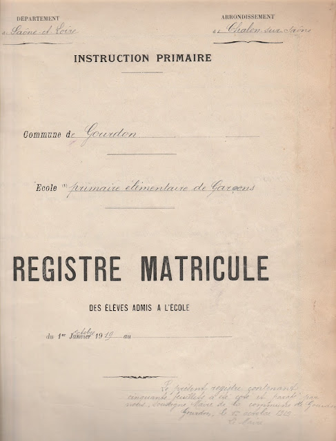 Registre matricule de l’école de garçons du Bourg,  période 1er octobre 1919-15 septembre 1967, année de fermeture (collection musée)