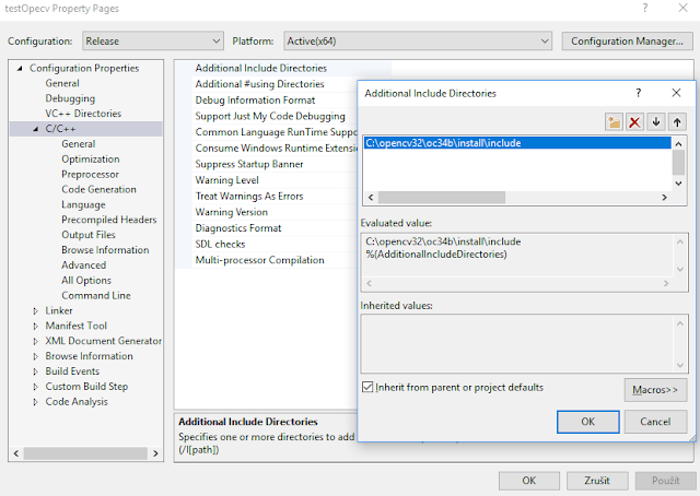 include opencv visual studio header files