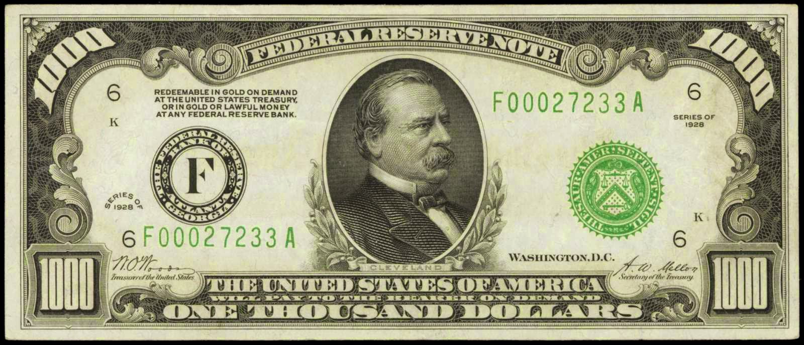 1928 One Thousand Dollar Federal Reserve Note|World Banknotes & Coins