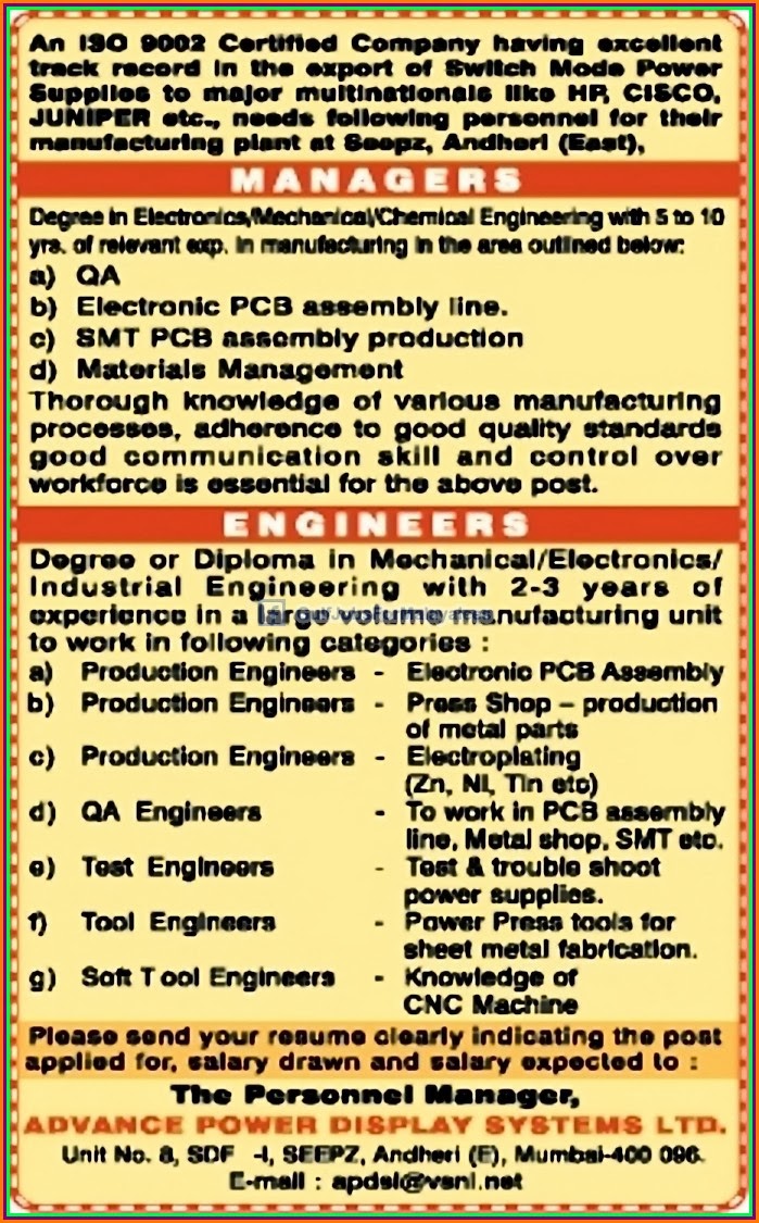 Vacancies for an ISO Certified Company