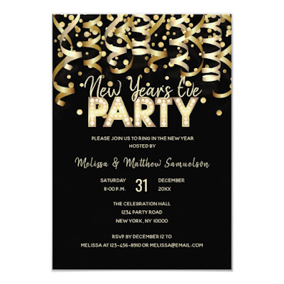 Gold Streamers New Year's Eve Party Invitation