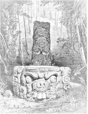 Idol and Altar at Copan; Frederick Catherwood