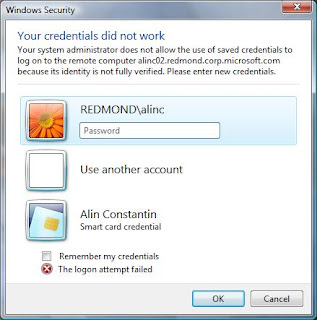 'Your credentials did not work. Your system administrator does not allow the use of saved credentials to log on to the remote computer' error message