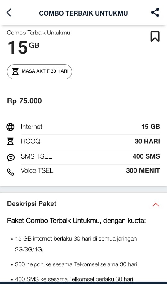 Paket Combo Telkomsel 15gb 300 Menit 400 Sms Rp 75000 Paket Internet