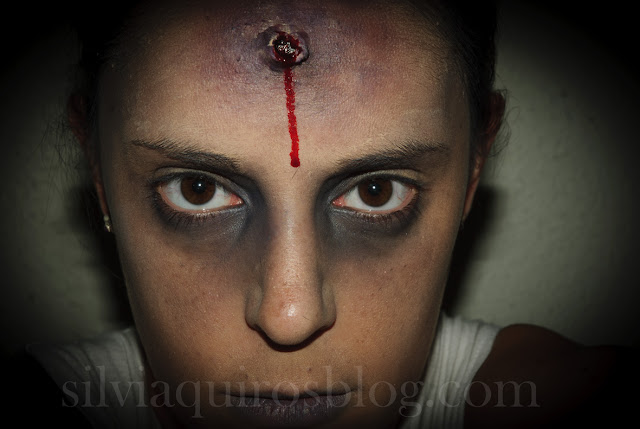 Maquillaje Halloween 7: Disparo en la frente, Halloween Make-up 7: Shot on the forehead, efectos especiales, special effects, Silvia Quirós