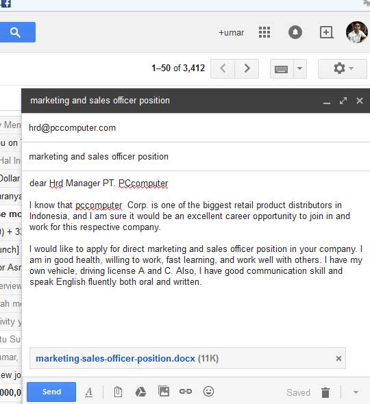 10 Contoh Surat Lamaran Kerja Via Email - ben jobs