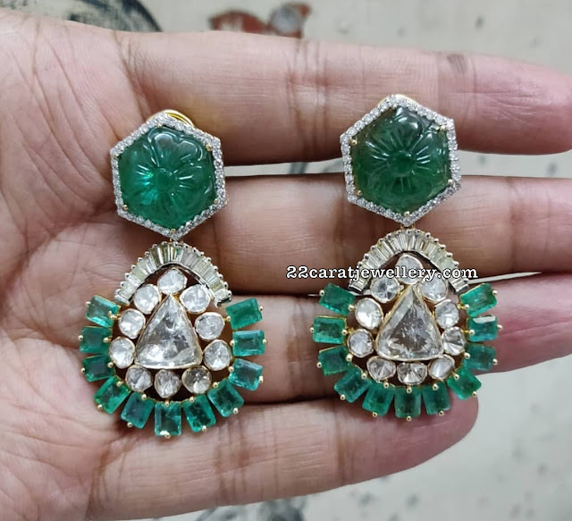 Curved Diamond Emerald Sets Studs