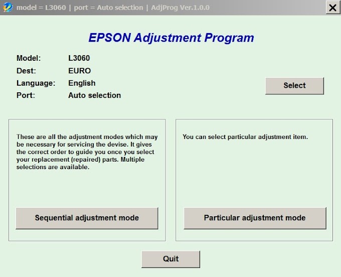 RESET COMPTEUR EPSON L3060 - ADJUSTMENT PROGRAM EPSON L3060