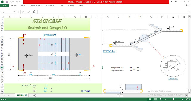 Staircase Analysis and Design Excel Sheet