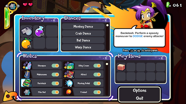 Shantae Half-Genie Hero - the inventory, in which you can enable or disable special skills!