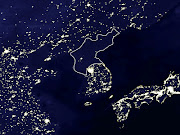 North Korea shown by satellite at Nightclearly a nation in the dark . (north korea at night satillite photo no lights image chartercities)