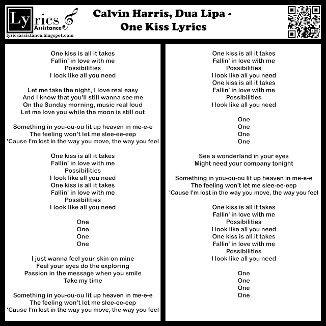 Calvin Harris, Dua Lipa - One Kiss Lyrics | lyricsassistance.blogspot.com
