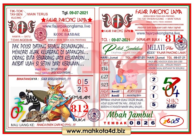 Syair Prediksi Fajar Pakong Lama Jum'at, 9 - Juli - 2021