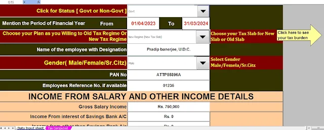 Main Data input sheet