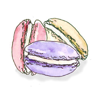 Free watercolour sketch of pastel macaroons/cookies