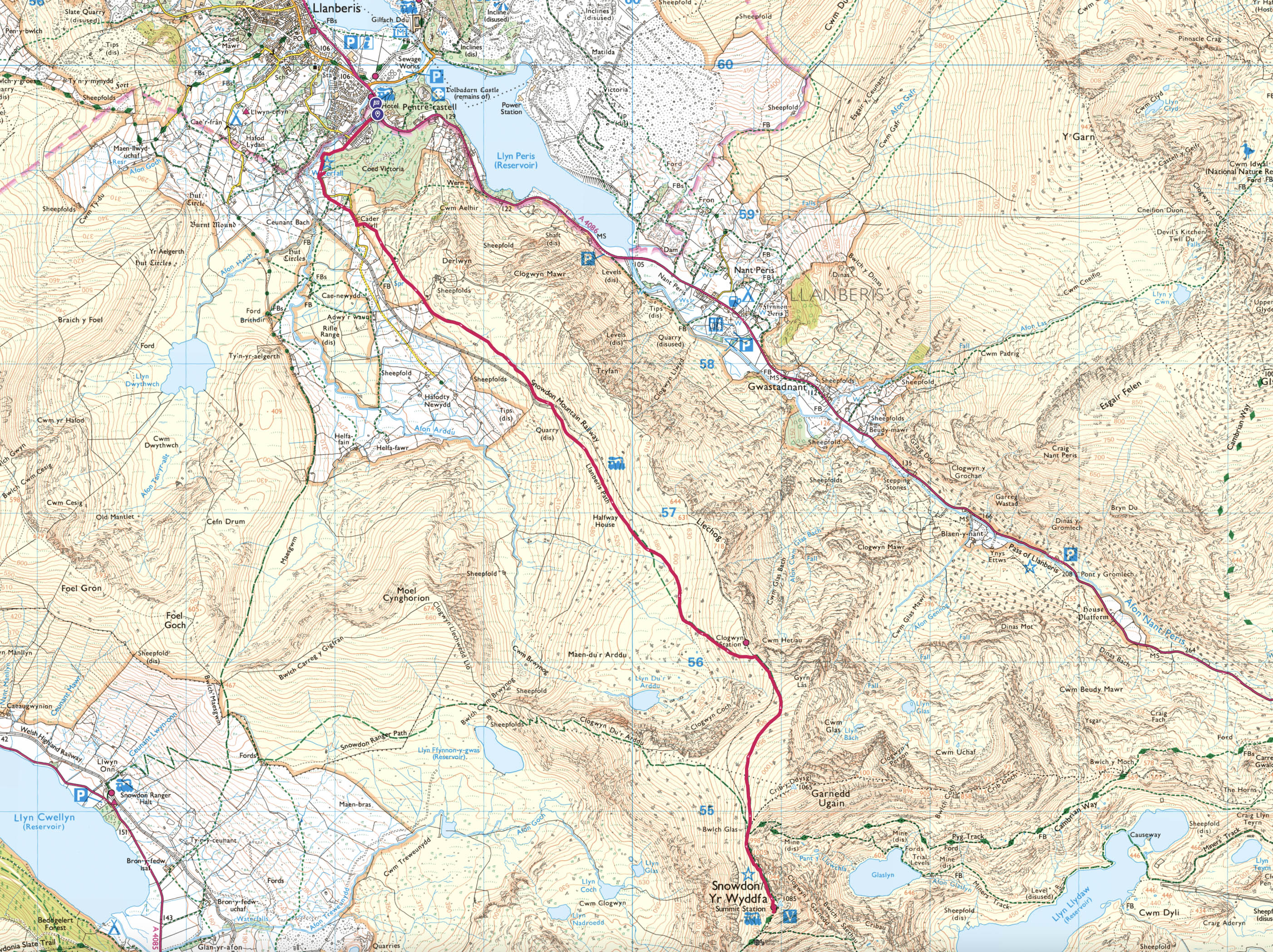 Mount Snowdon walk route map Wales best