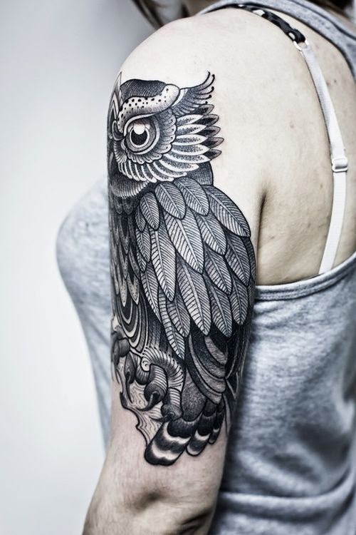 Black Owl Design Tattoos on Arms, Arms Owl Black Tattoo Designs, Designs of black Miami Ink Owl Tattoos, Parts, Birds,