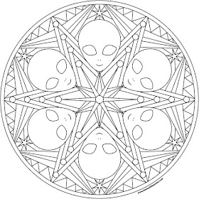 Alien mandala to print and color available in jpg and transparent png formats