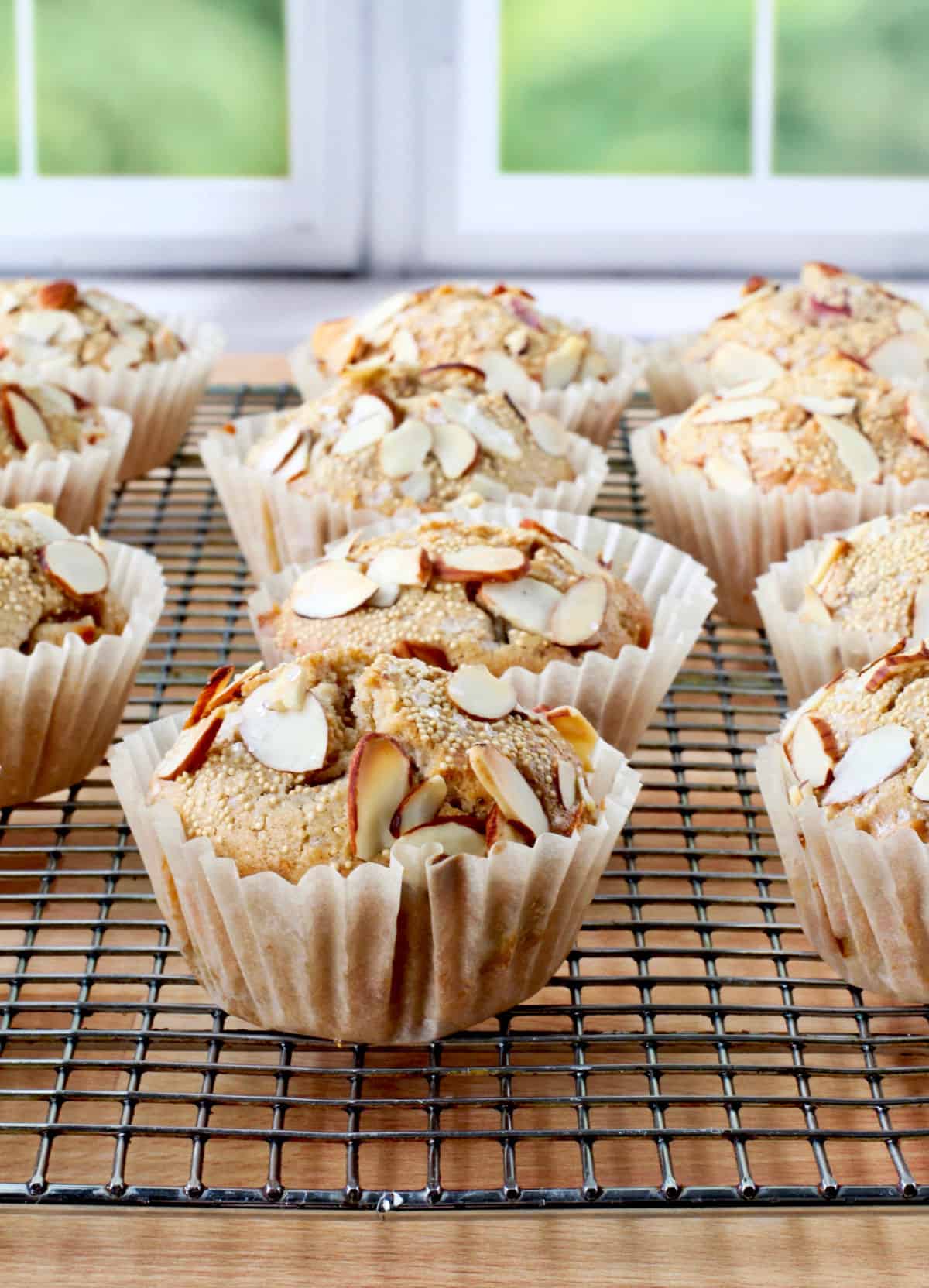 Sourdough Multi-grain Grape Muffins on a cooling rack.