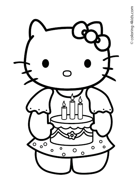 Hello Kitty Happy Birthday  Coloring Pages For Kids Printables