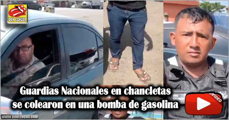 Guardias Nacionales en chancletas se colearon en una bomba de gasolina