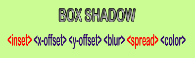 nilai yang bisa diterapkan pada property css3 box shadow seperti inset, x-offset, y-offset, blur, spread, dan color