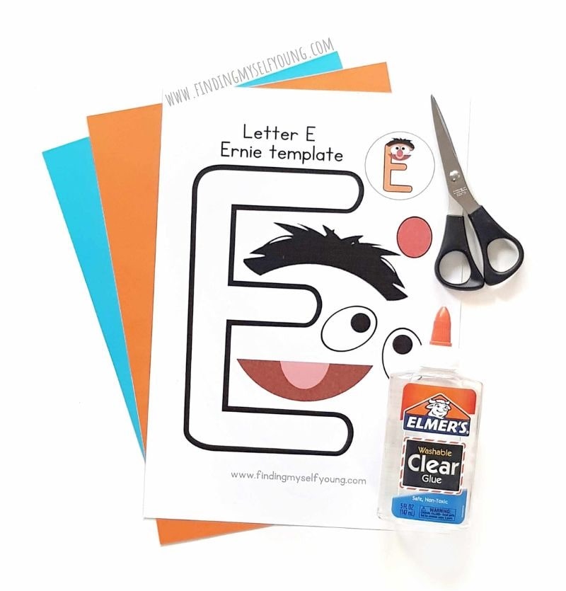 supplies needed to make Ernie letter E craft.