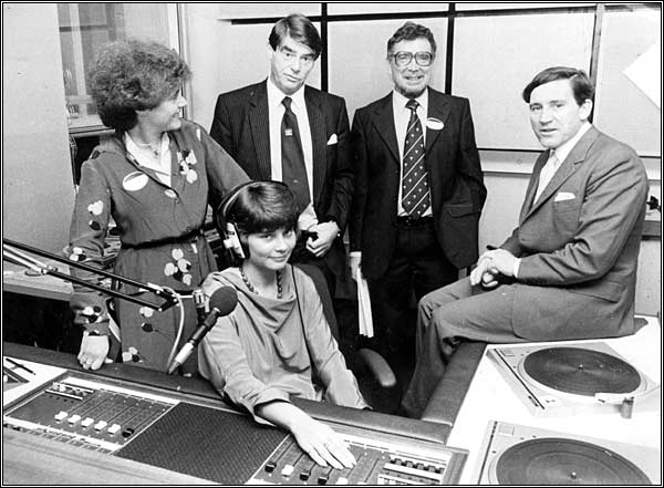 Former Director-General of the BBC Alasdair Milne on a visit to Radio Devon in Plymouth. He met Mary Saunders, David Bassett, Reg Henderson-Brookes and Gail Tyler (seated). Gail is now the blogger behind Is This Mutton.
