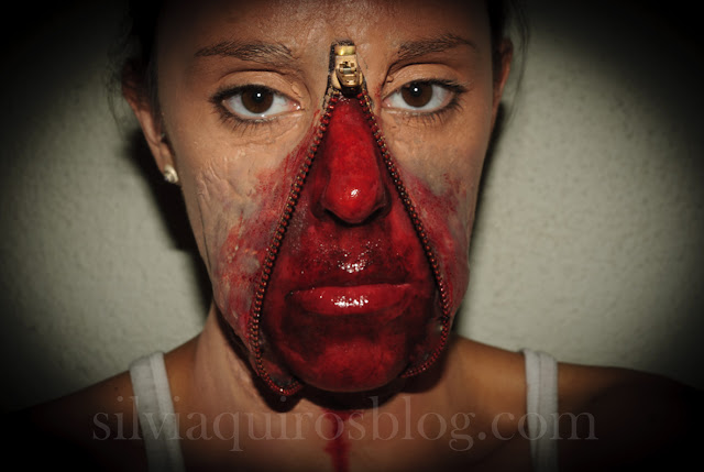 Maquillaje Halloween 5: Cremallera abierta en el rostro, Halloween Make-up 5: Open zipper on the face, efectos especiales, special effects, Silvia Quirós