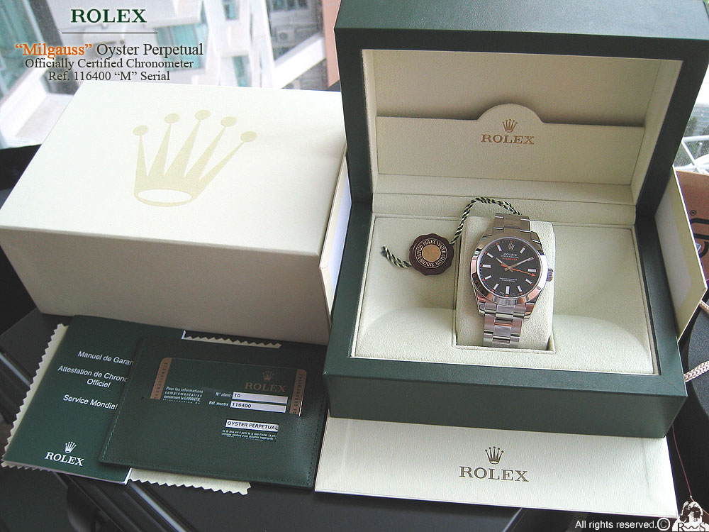 rolex milgauss anniversary. packaging is the usual rolex