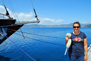 Behind Mow and I is the actual town of Marmaris. It was only a 15 minute bus . (yacht marina )