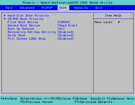 Menu Boot Device Priority