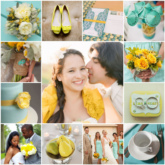 robin egg blue and yellow wedding
