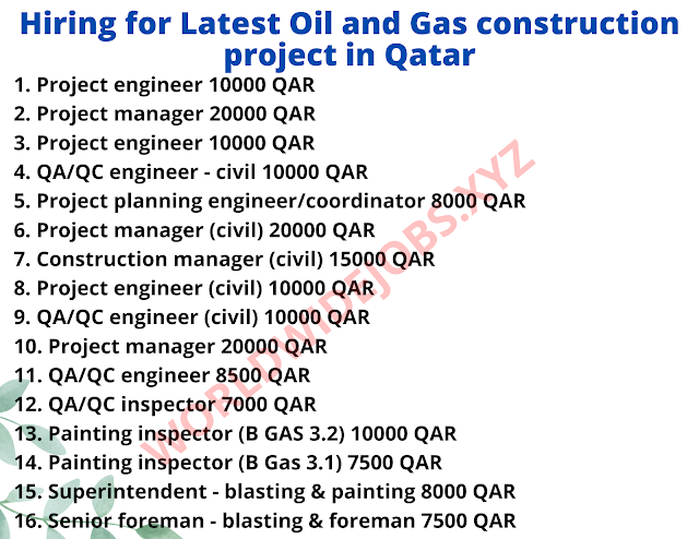 Hiring for Latest Oil and Gas construction project in Qatar