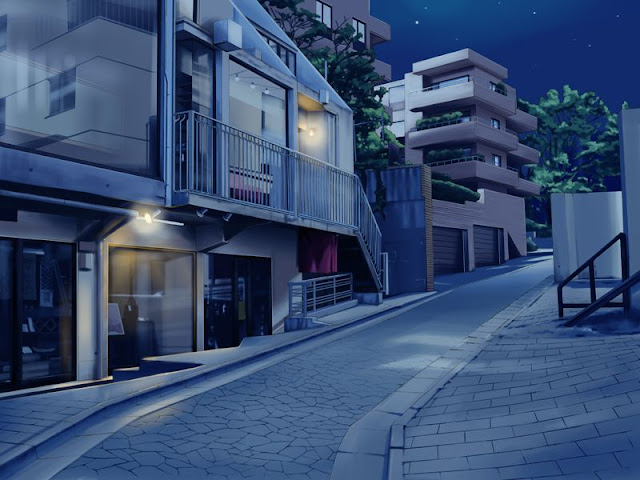 Edified Street on a Hill (Anime Background) (night)