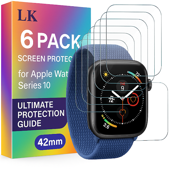 LK 6 Pack Tempered Glass Screen Protector for Apple Watch Series 10 (42mm) – Shatterproof & Bubble-Free