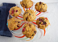 Spiced pumpkin cranberry muffins with chocolate chips