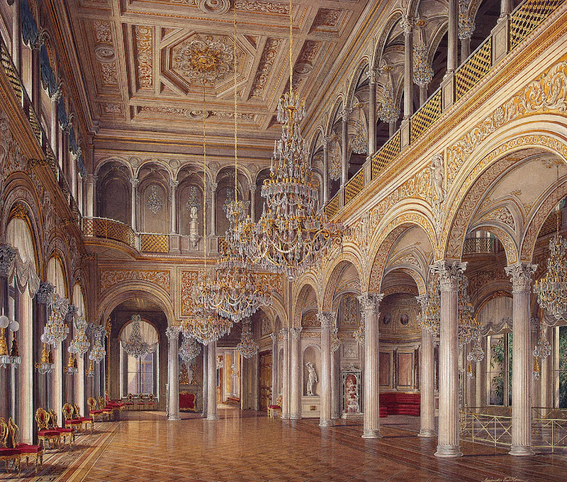 Interiors of the Small Hermitage. The Pavilion Hall by Edward Petrovich Hau - Architecture, Interiors Drawings from Hermitage Museum