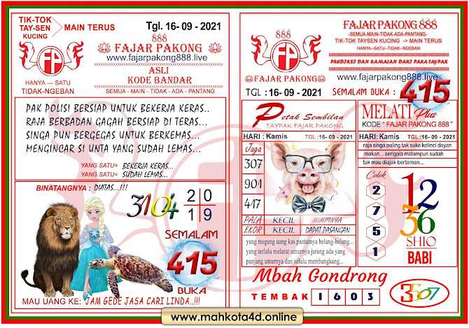 Syair Prediksi Jitu Fajar Pakong 888 Kamis, 16 - September - 2021