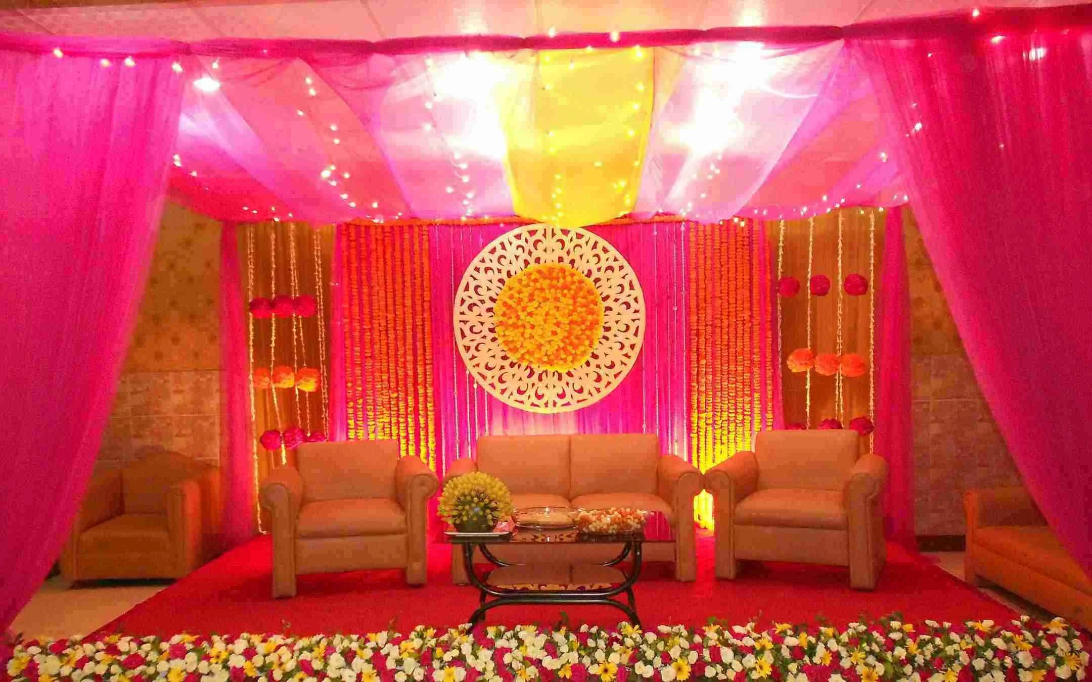 Wedding Stage Design Normal - Wedding Stage Design Images 2023 Yellow Decoration Design Village Wedding Ceremony Design - biyer stage decoration - NeotericIT.com