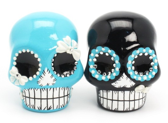 Turquoise and Black gorgeous skull wedding cake topper home decor 