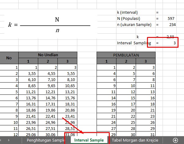 Interval Sampel Dengan Rumus Krejcie dan Morgan Dengan Excel