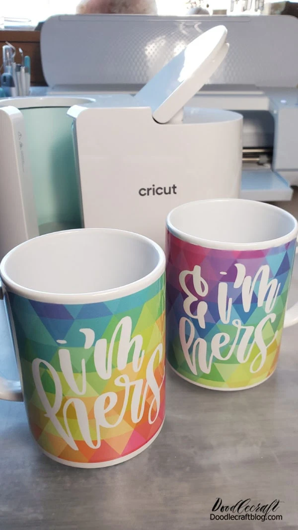 Step 7 Reveal:  After removing them from the mug press, leave them to cool down completely.     Then peel off the tape and the infusible ink transfer to reveal the gorgeous vivid colors!