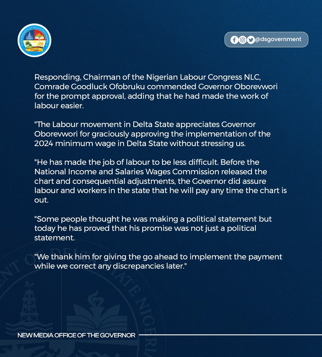 Governor of Delta State, Sheriff Oborevwori