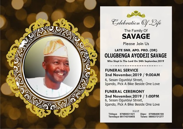 LATE SNR APOSTLE PROPHET DR OLUGBENGA AYODEJI SAVAGE BURIED IN LAGOS